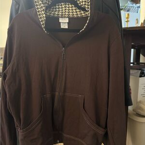 Brown Zip-Up Hoodie with Houndstooth Lining